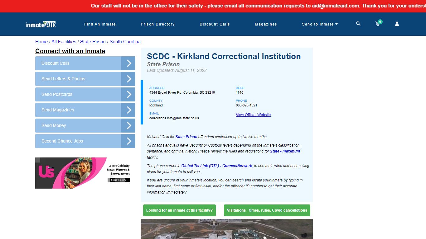 SCDC - Kirkland Correctional Institution & Inmate Search | Visitation ...